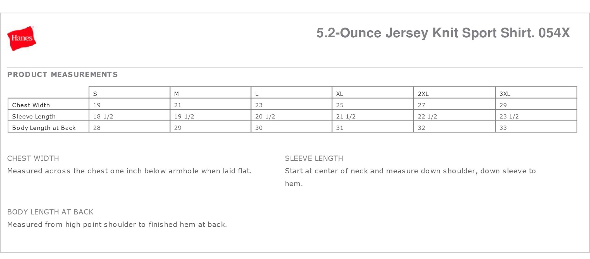 Sizing Chart