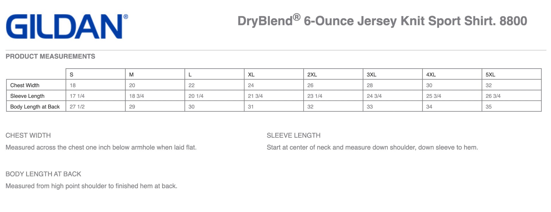 Sizing Chart