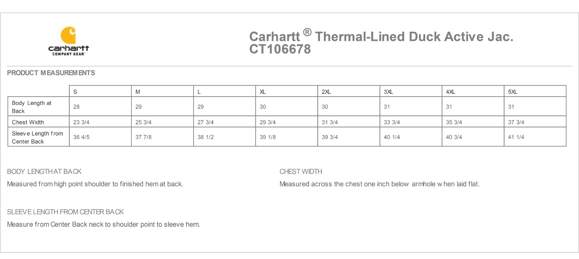Sizing Chart