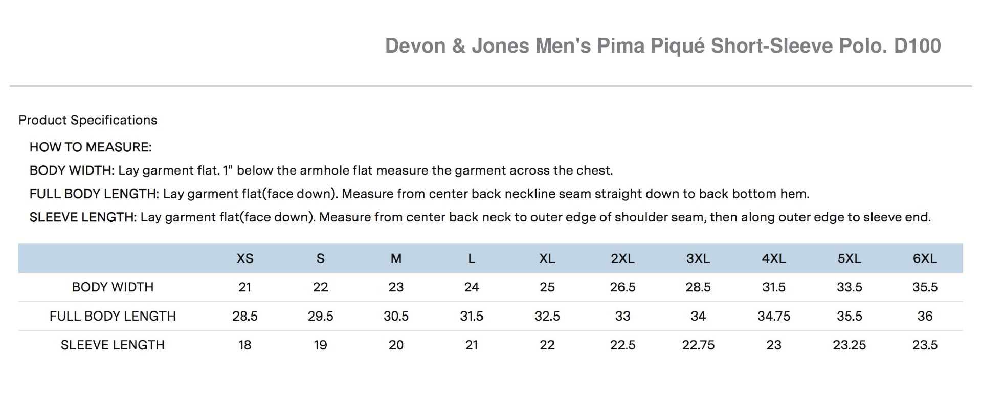 Sizing Chart