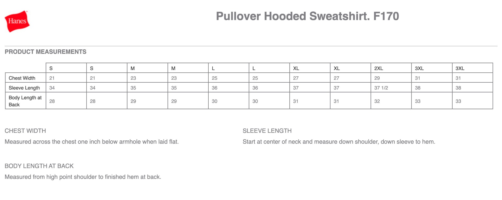 Sizing Chart