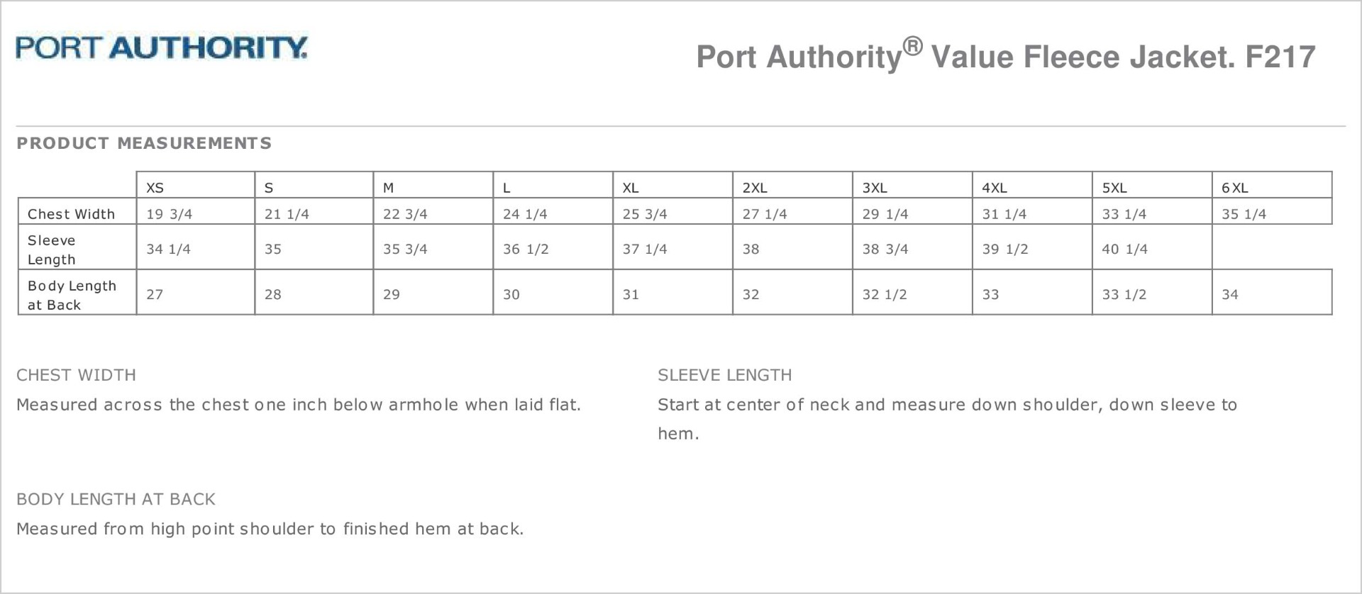 Sizing Chart
