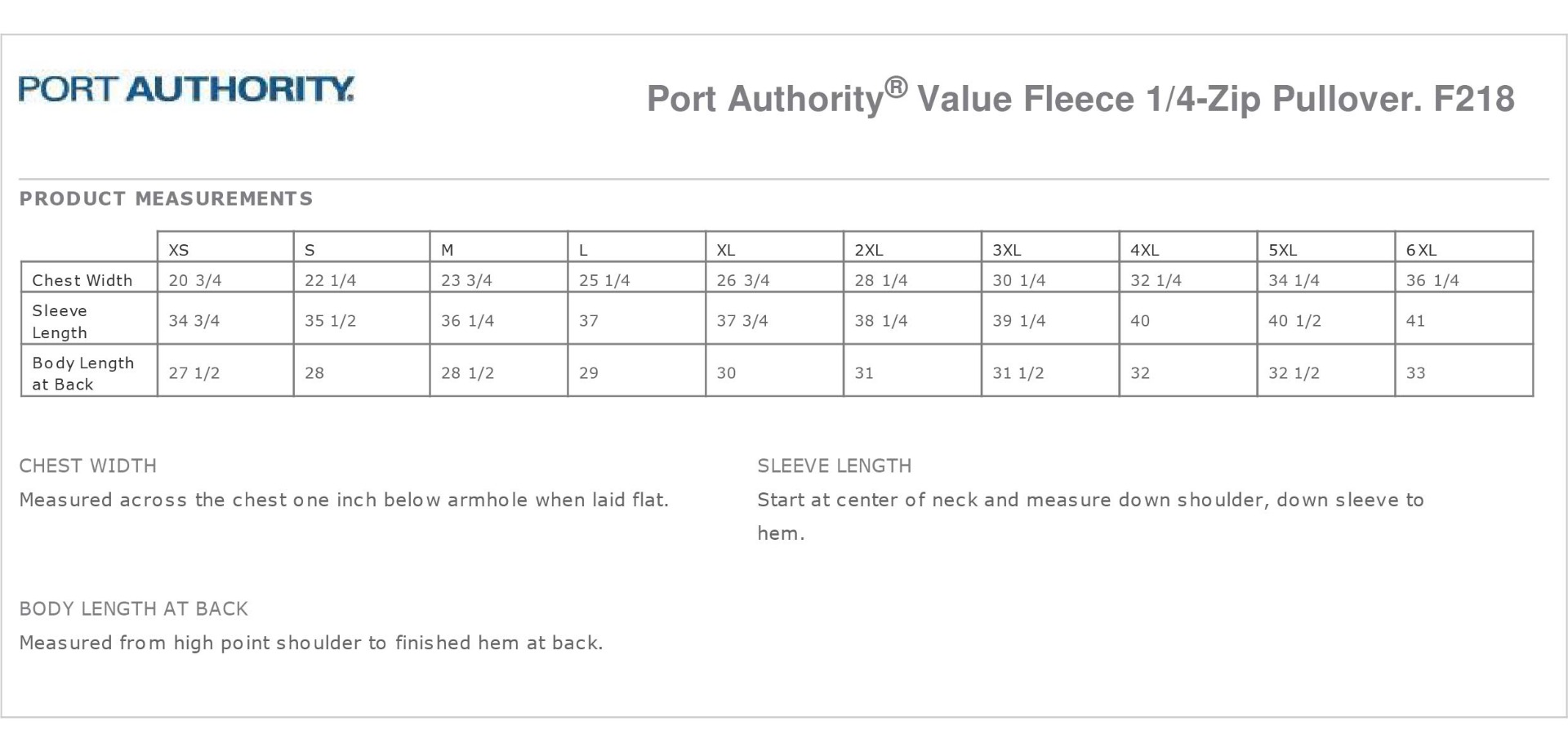Sizing Chart