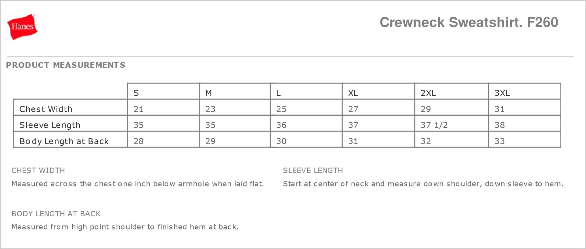 Sizing Chart