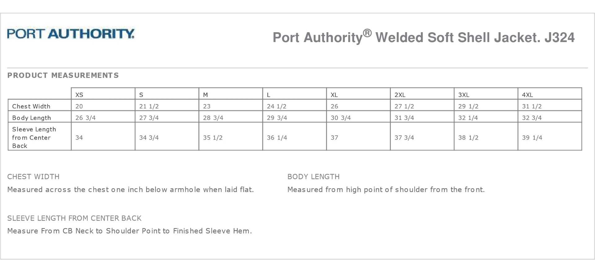 Sizing Chart