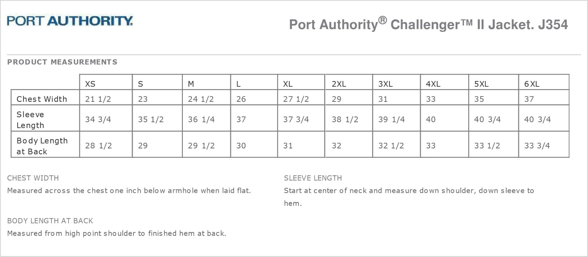 Sizing Chart