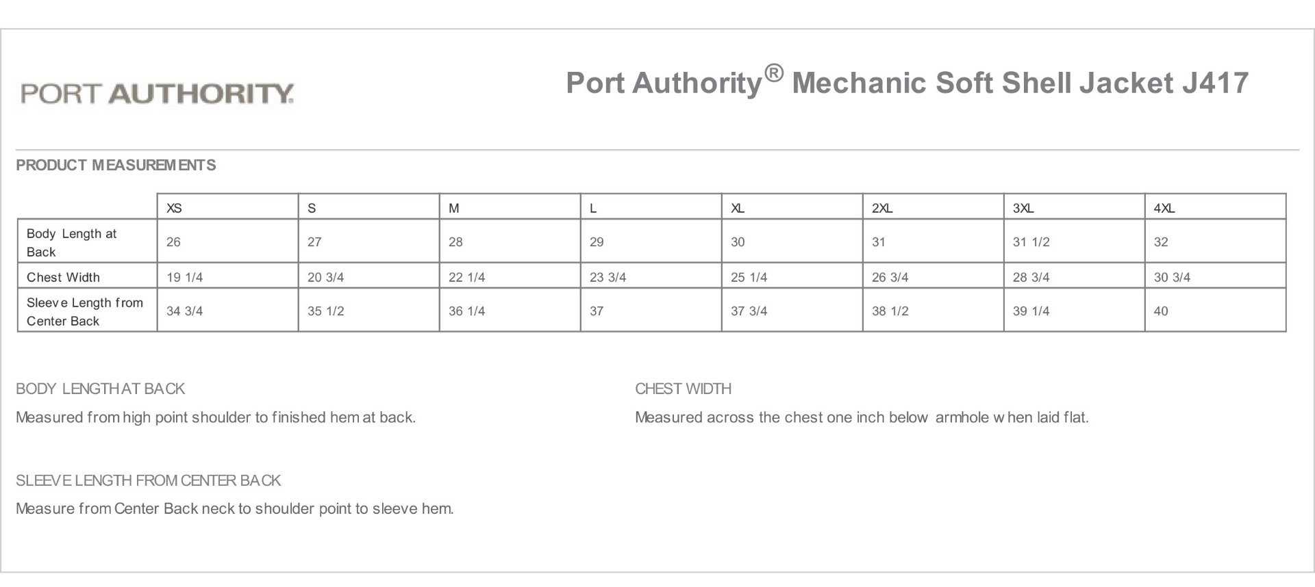 Sizing Chart