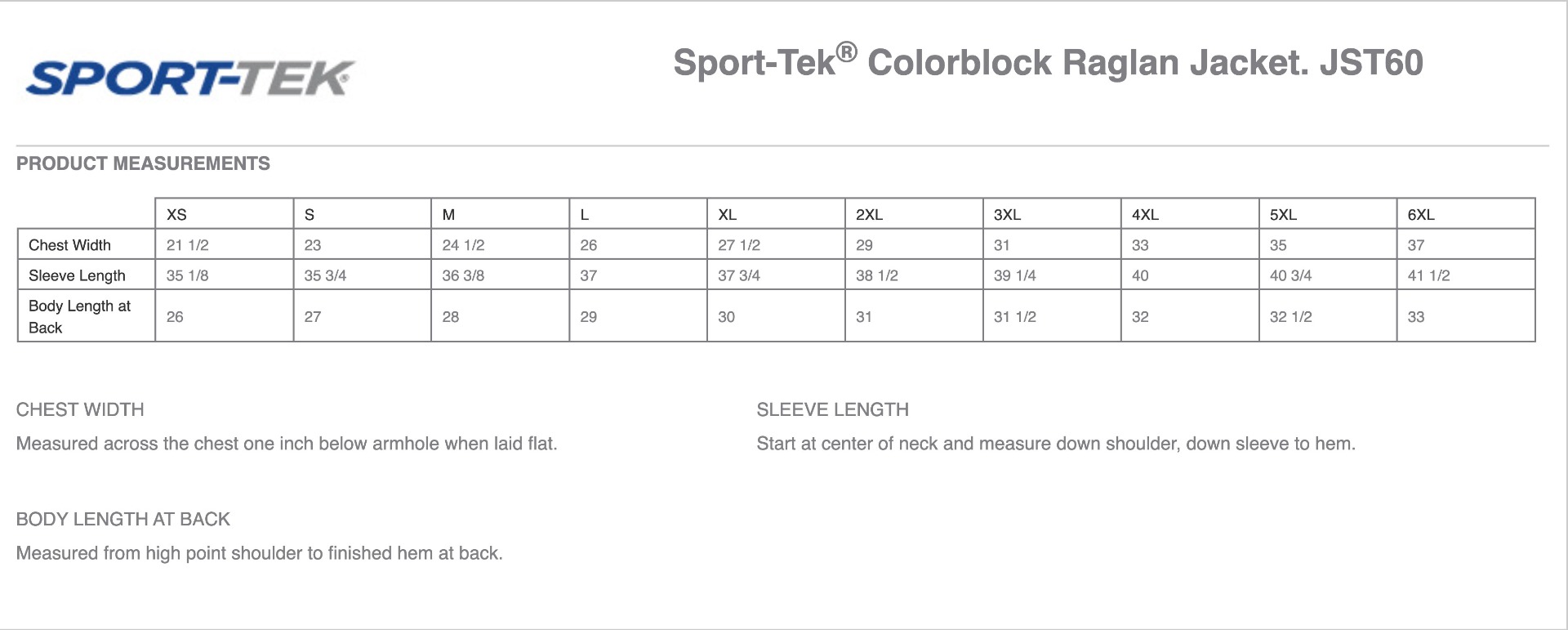 Sizing Chart