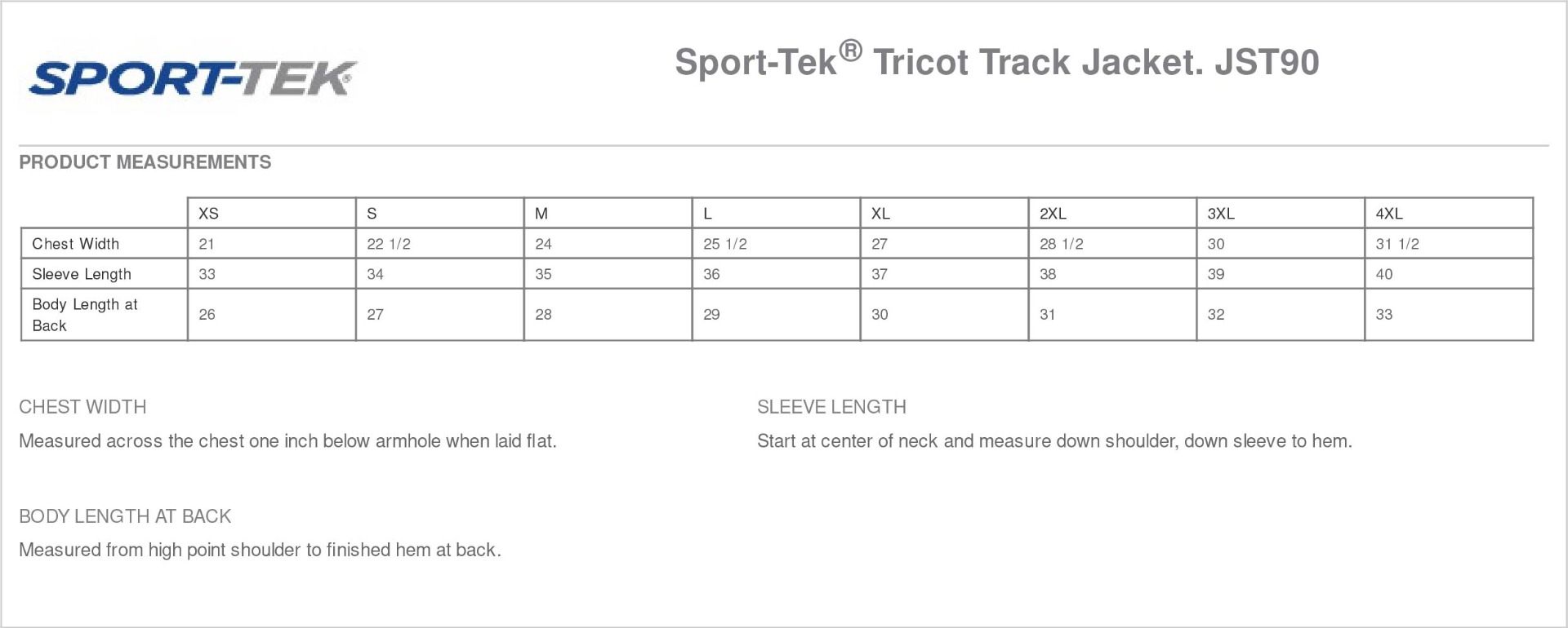 Sizing Chart
