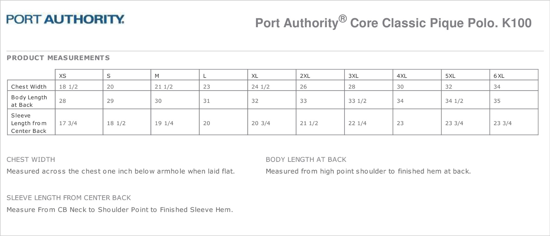 Sizing Chart