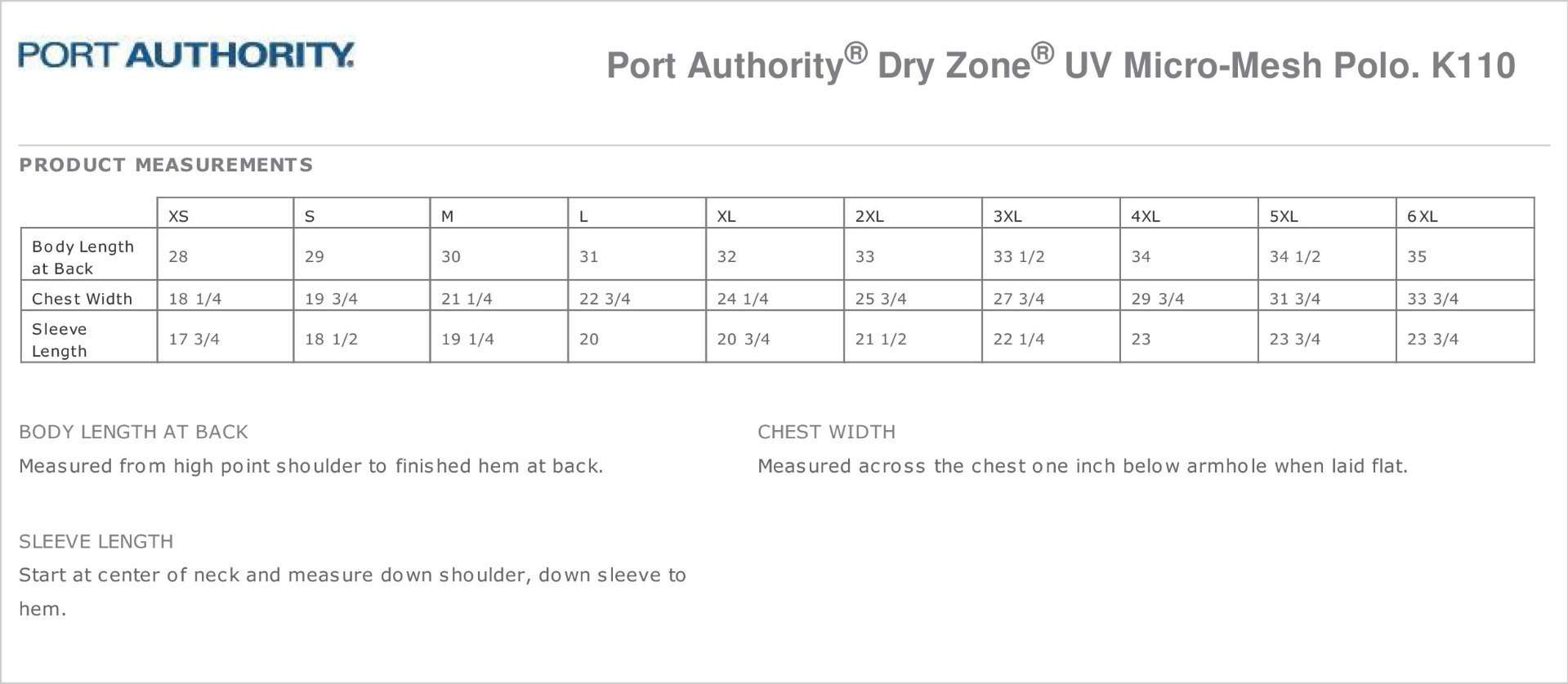 Sizing Chart