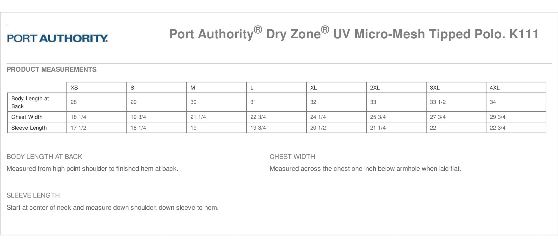 Sizing Chart