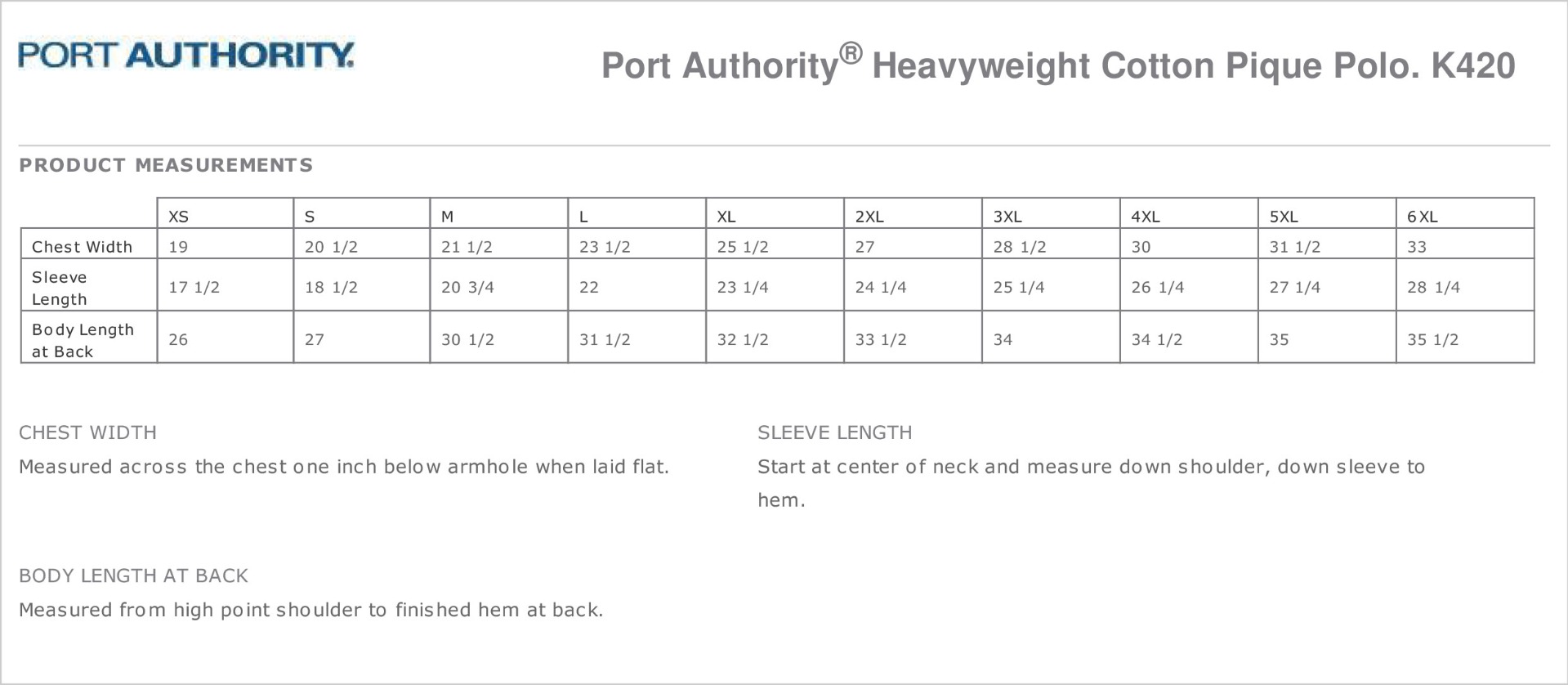 Sizing Chart