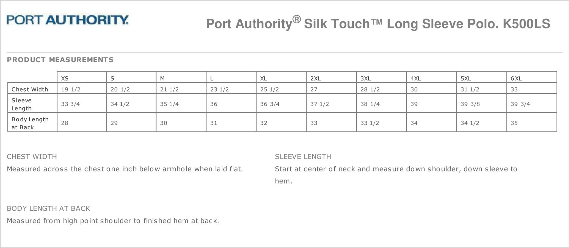 Sizing Chart
