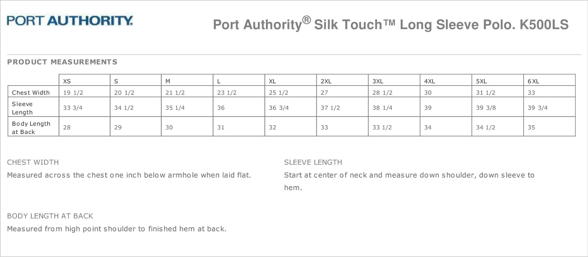 Sizing Chart