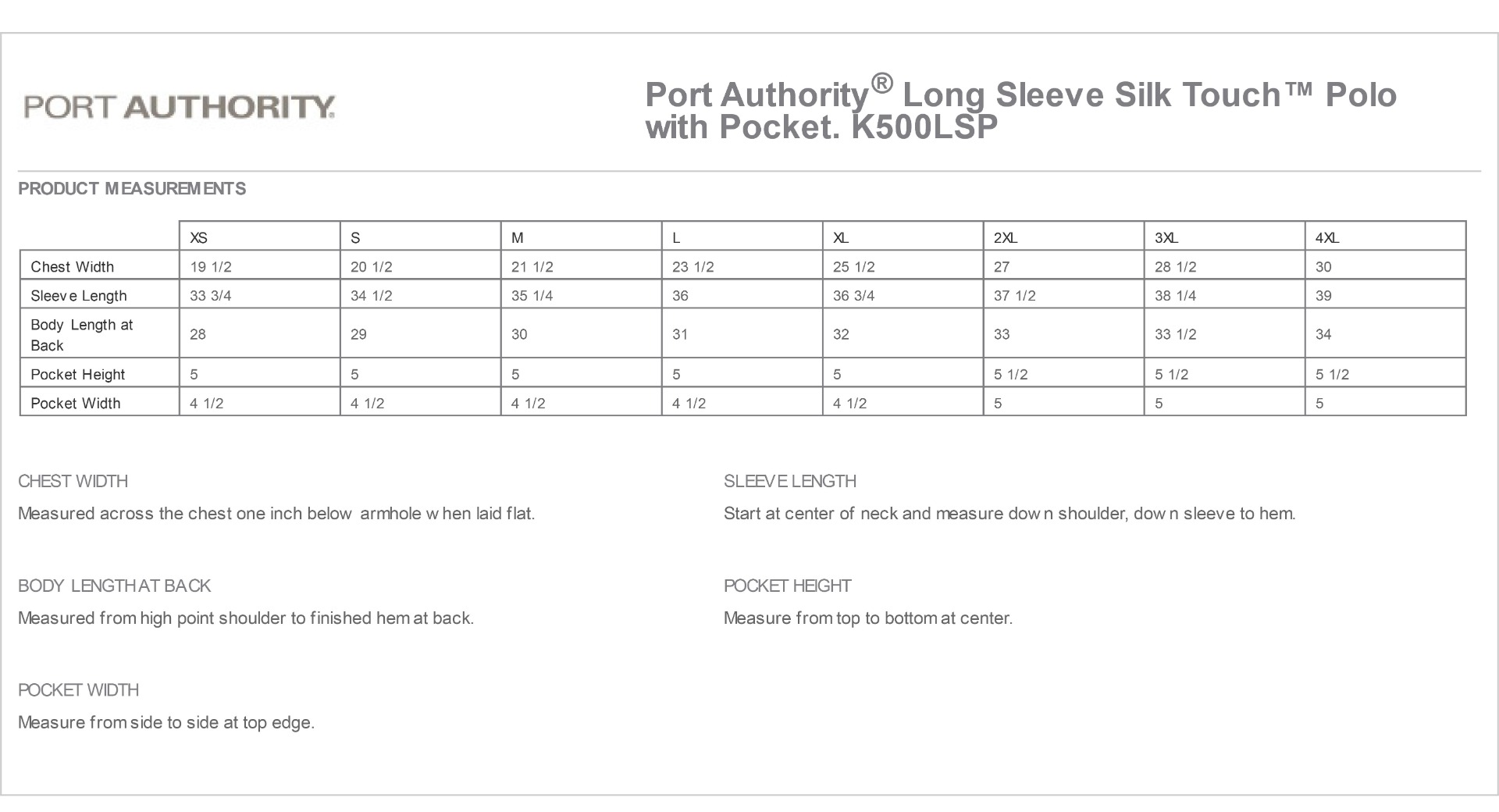 Sizing Chart