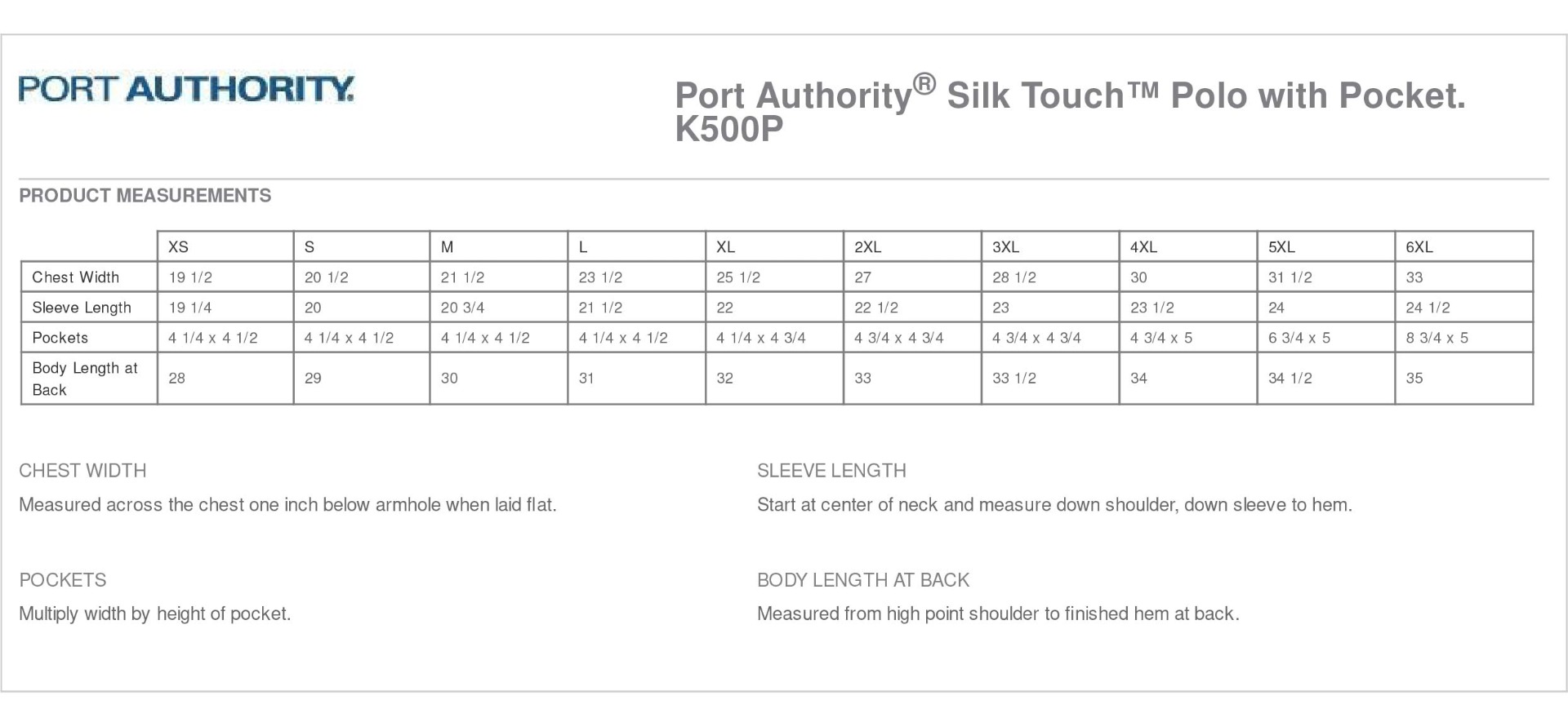 Sizing Chart