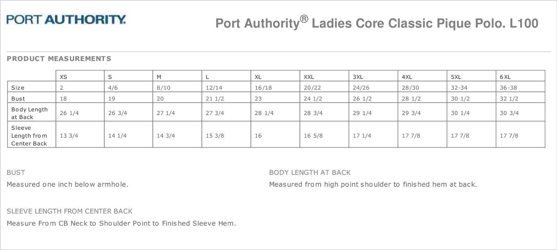 Sizing Chart
