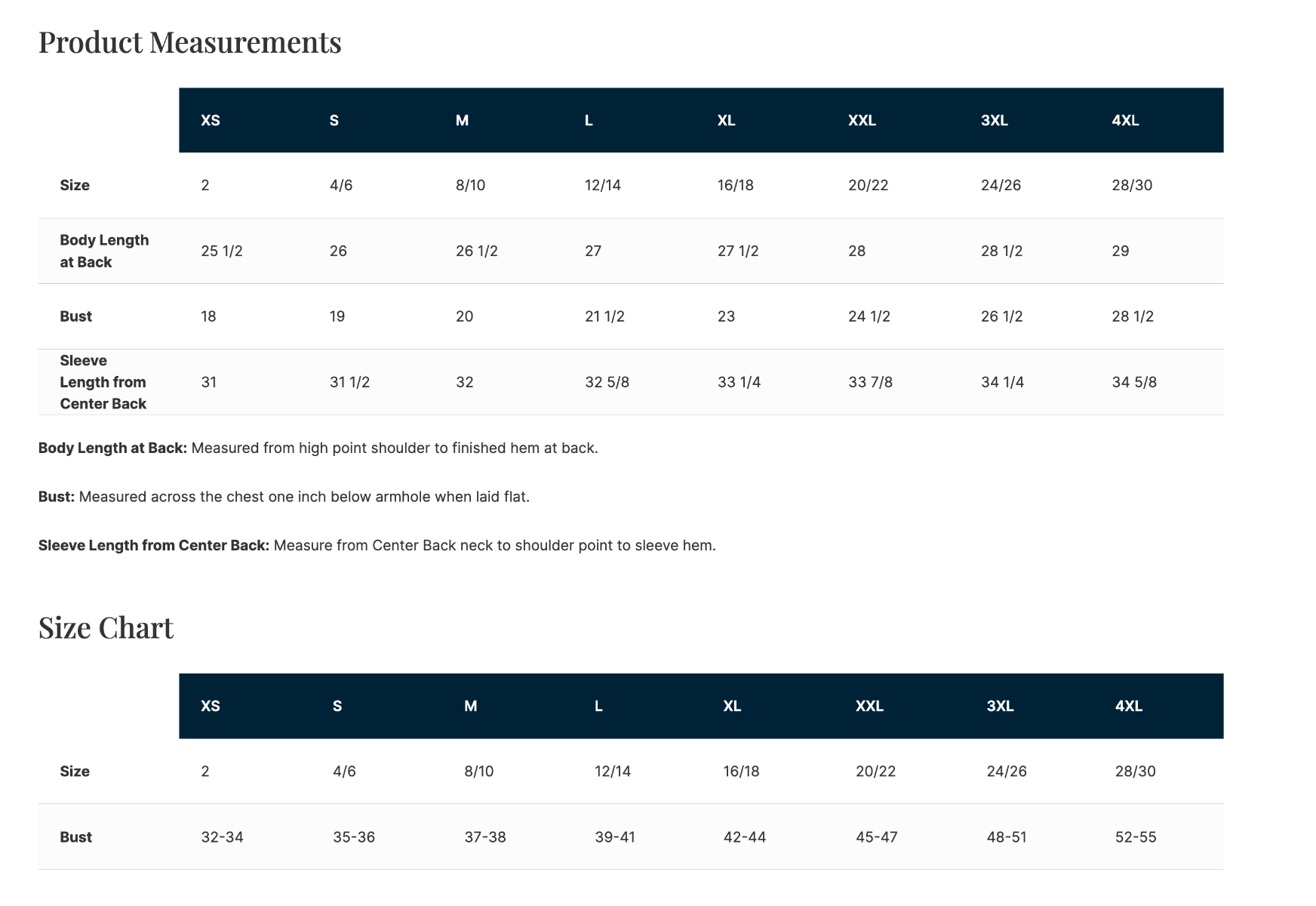 Sizing Chart