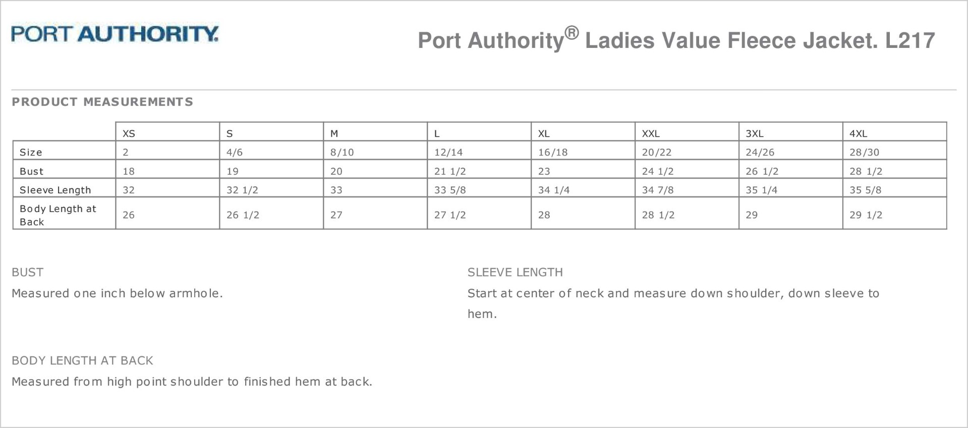 Sizing Chart
