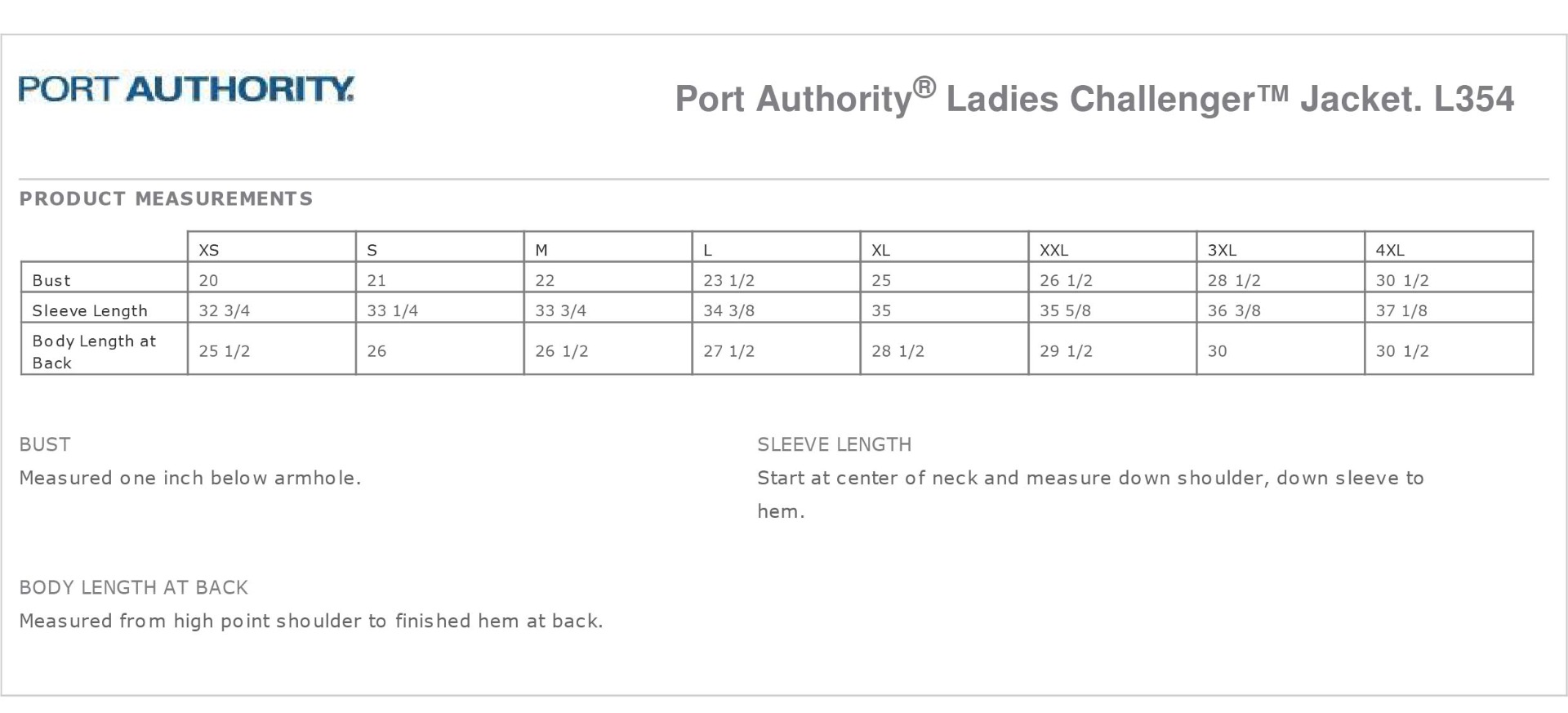 Sizing Chart