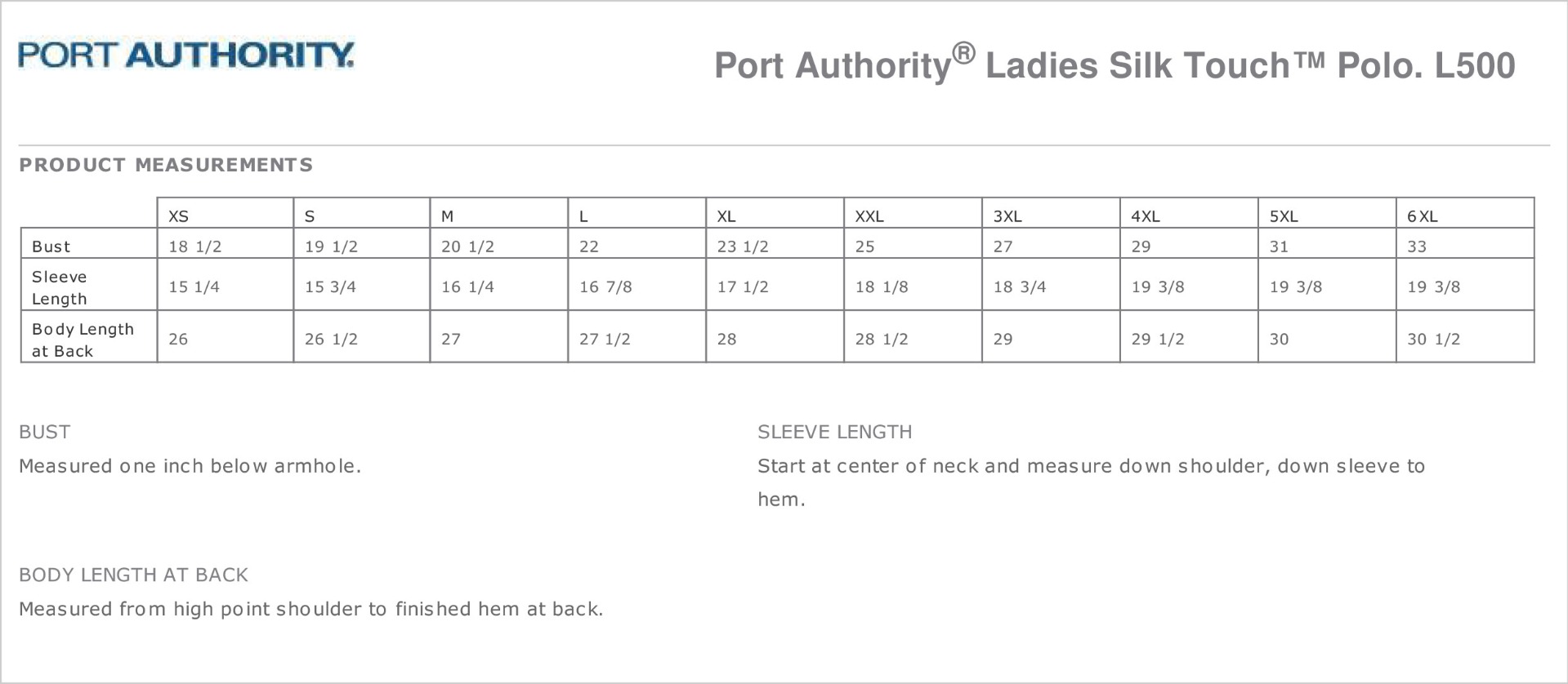 Sizing Chart