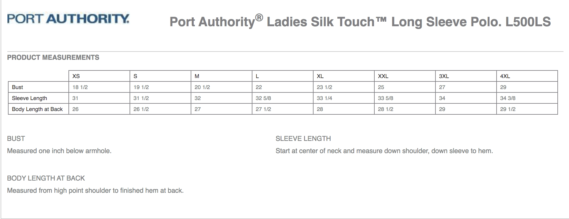 Sizing Chart