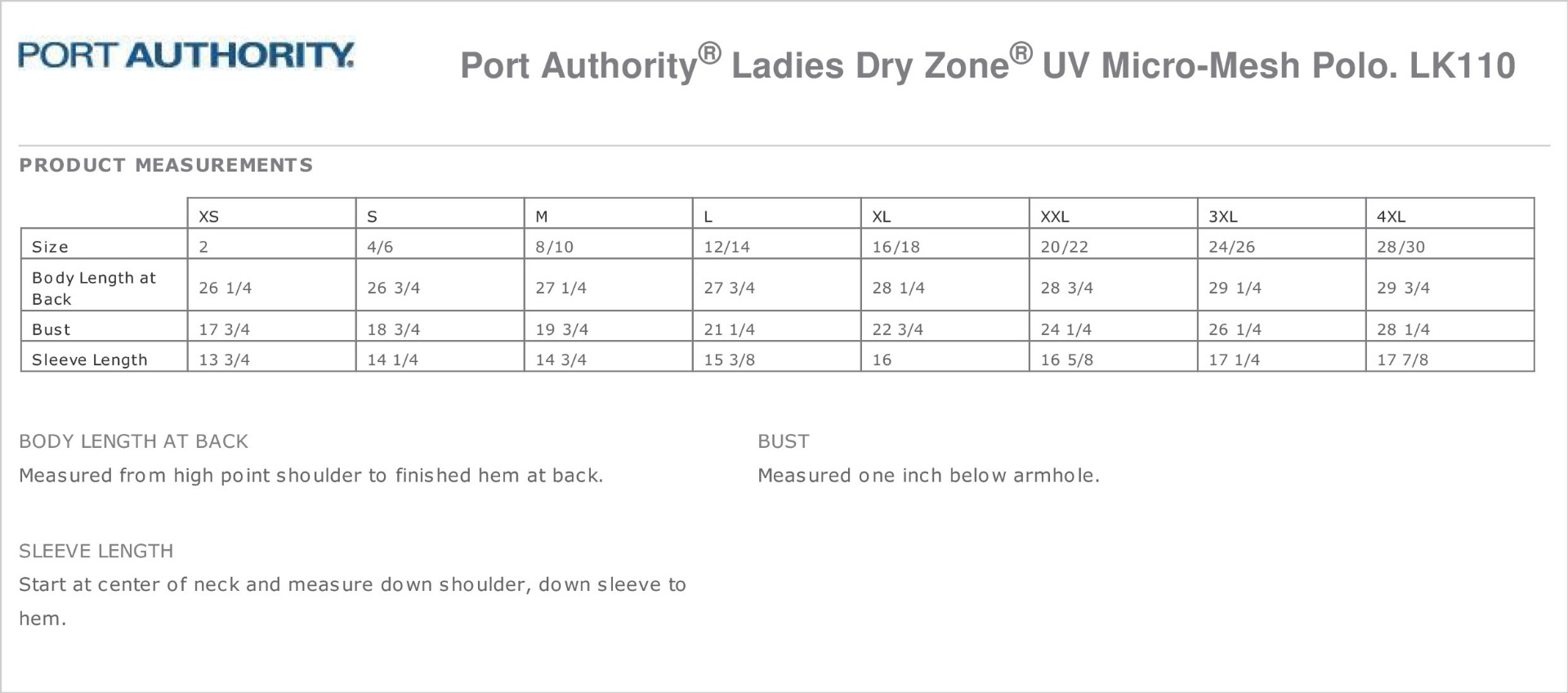 Sizing Chart