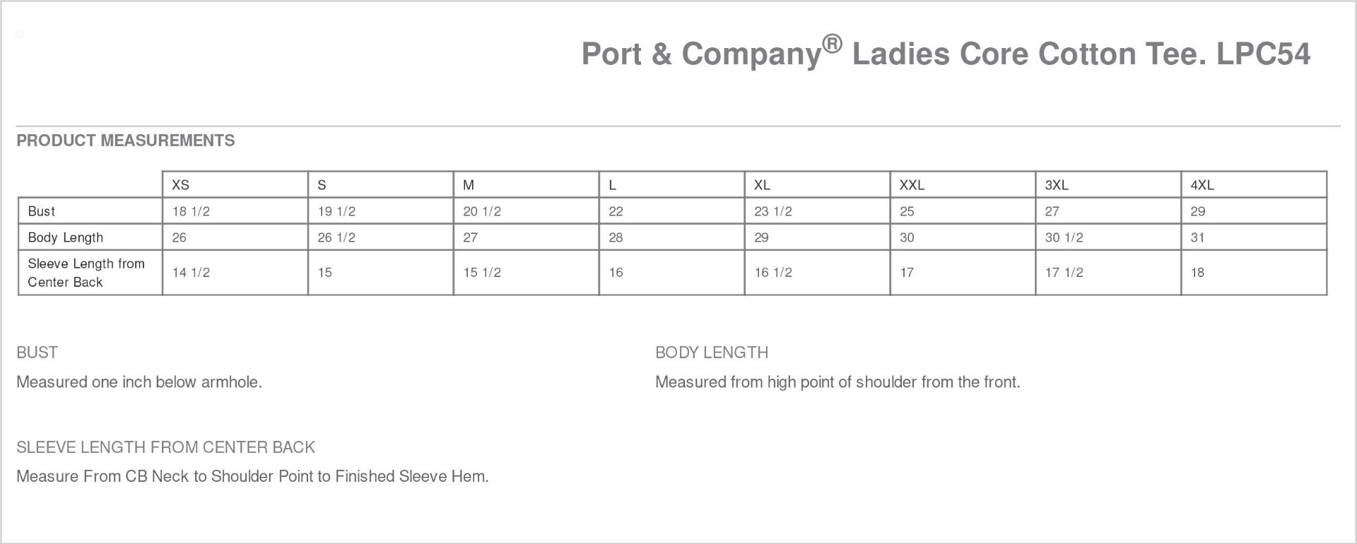 Sizing Chart