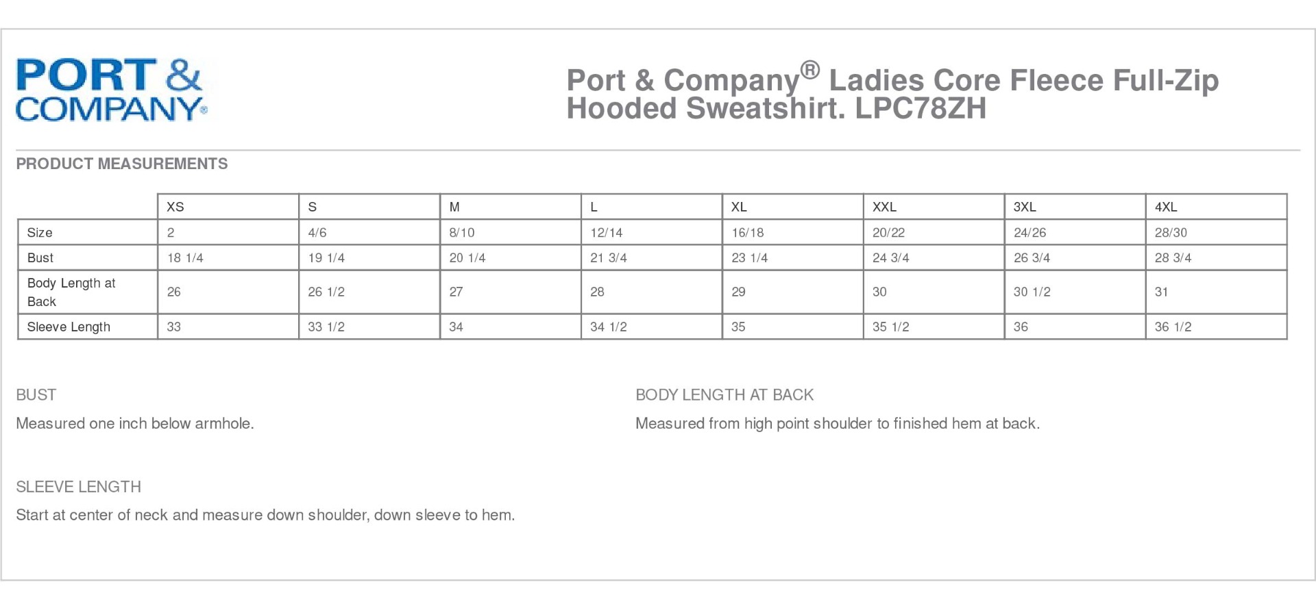 Sizing Chart