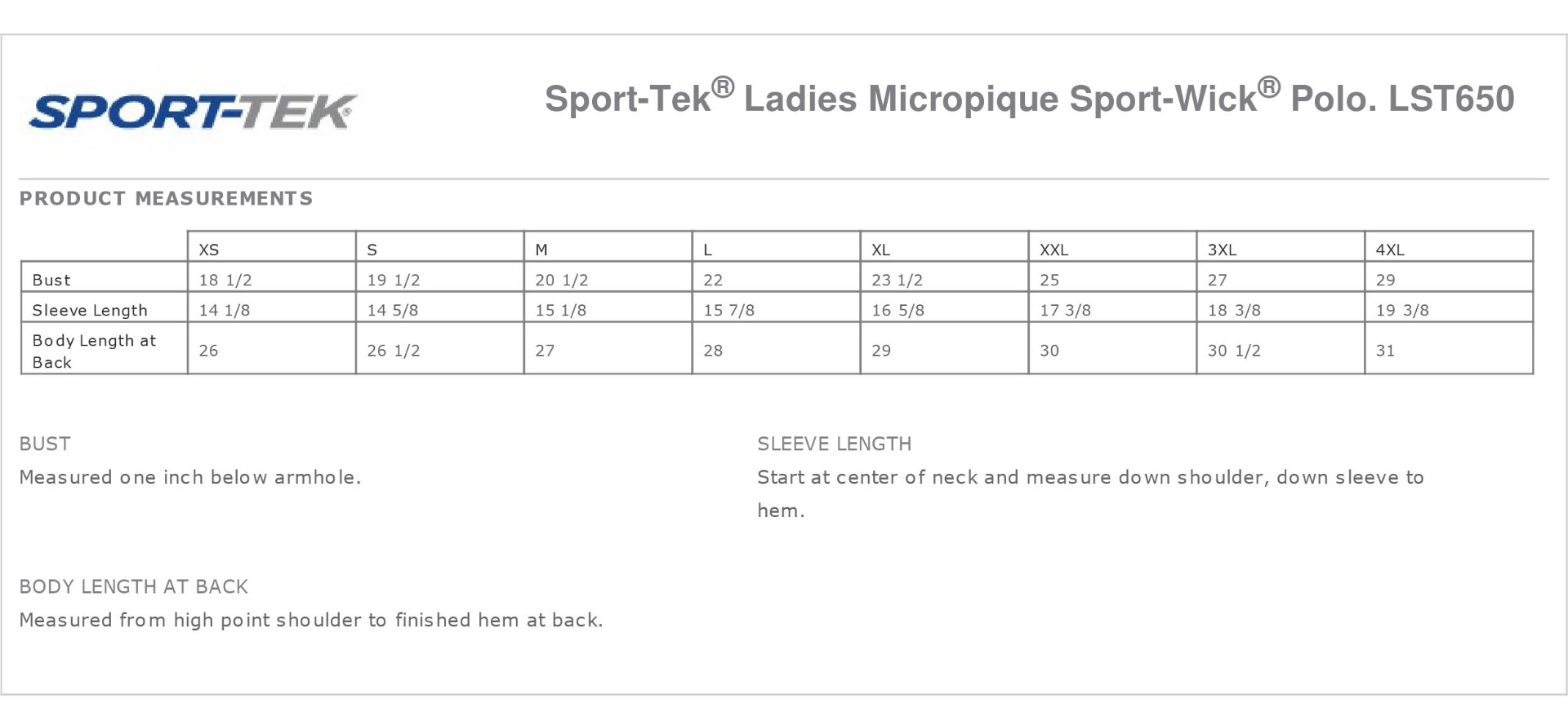 Sizing Chart