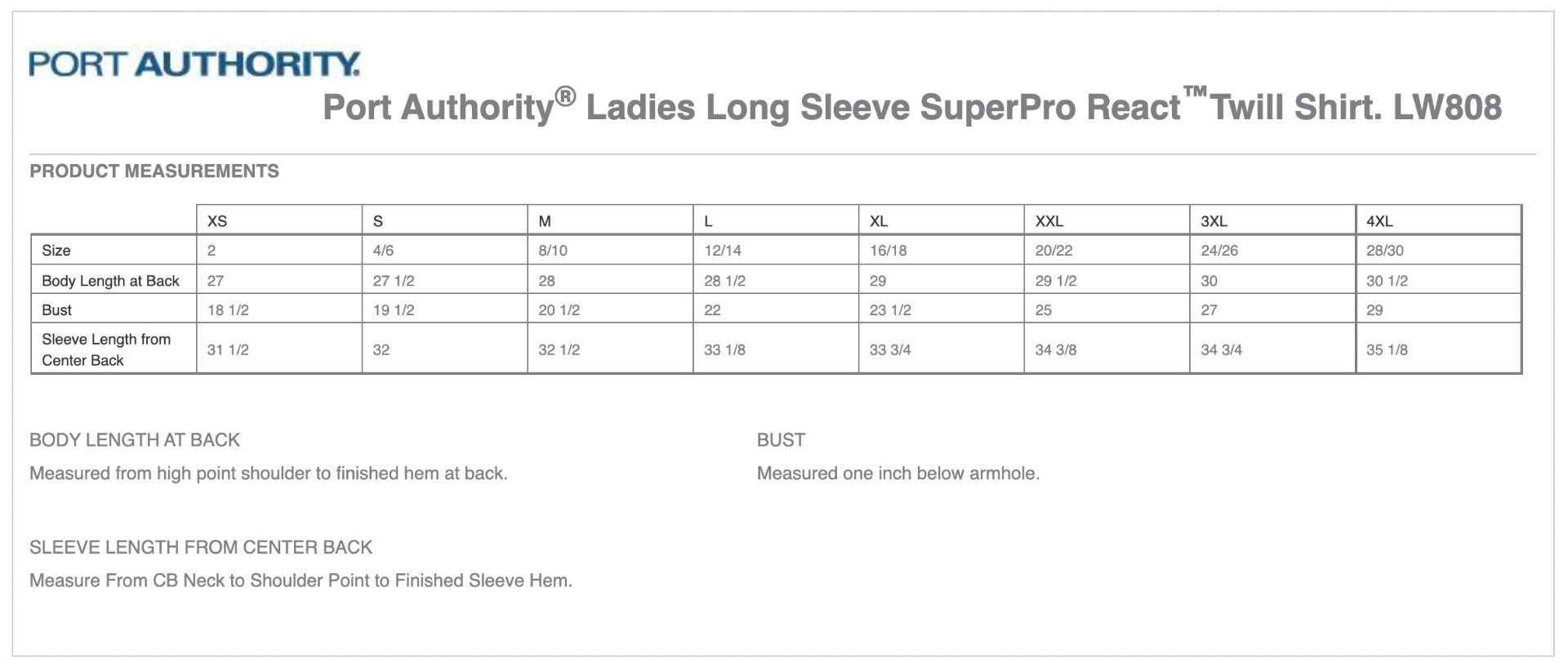 Sizing Chart