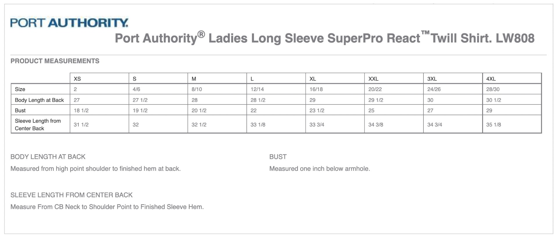 Sizing Chart