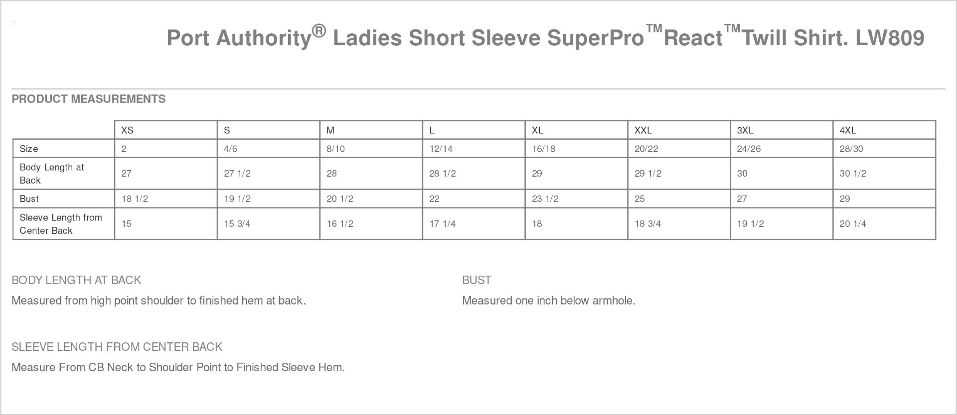Sizing Chart
