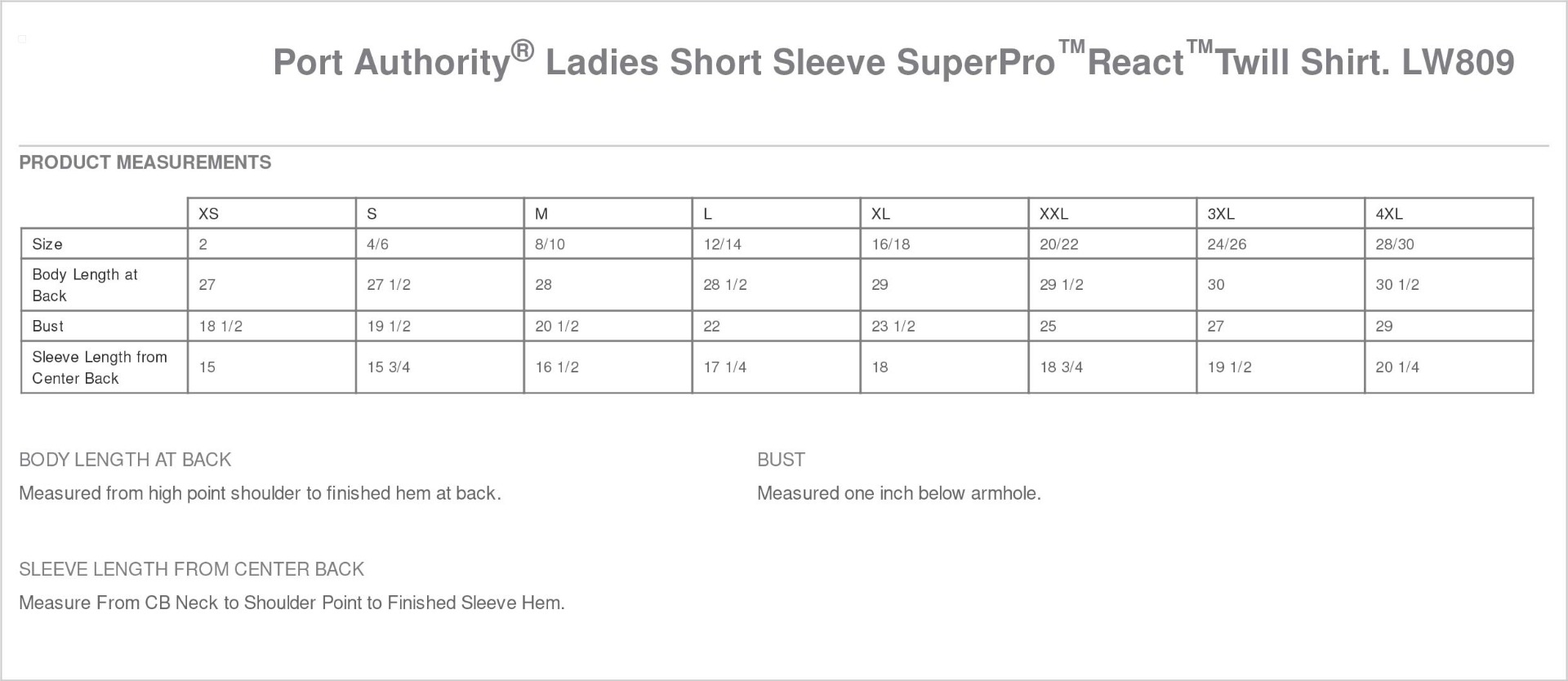 Sizing Chart