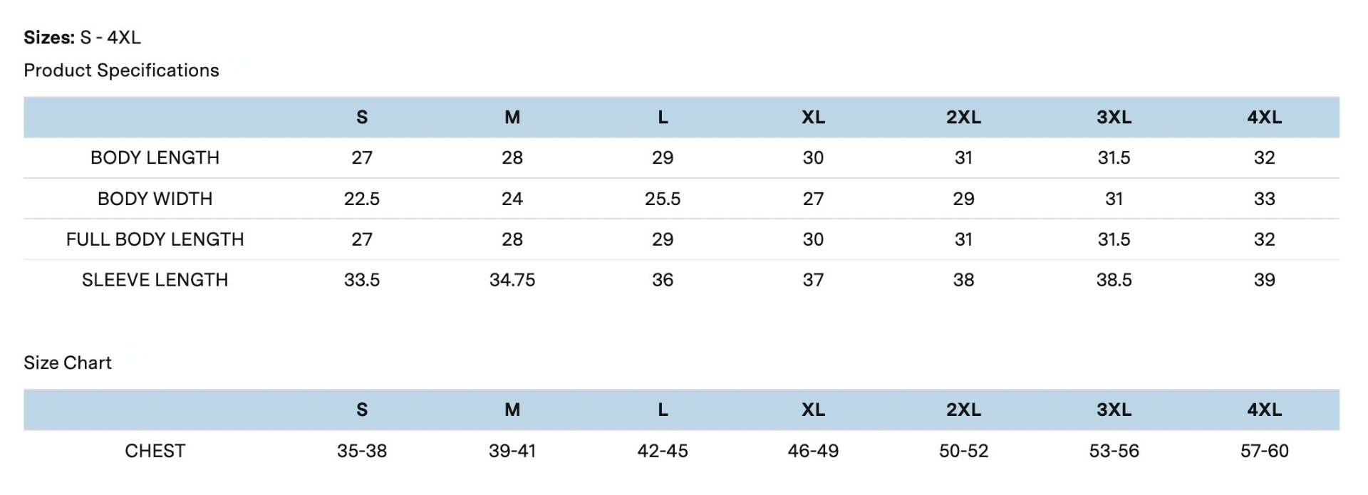 Sizing Chart