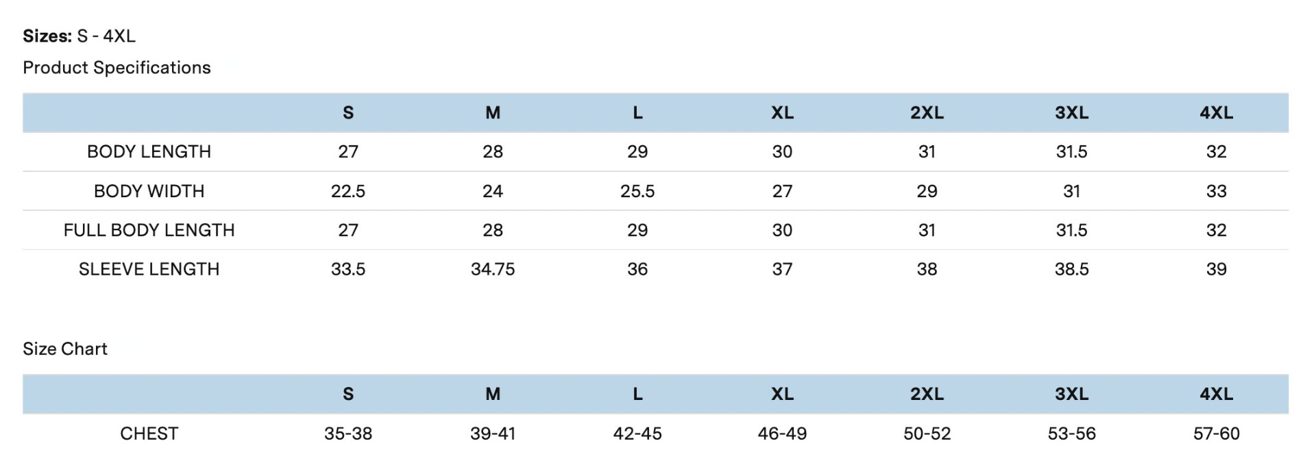 Sizing Chart