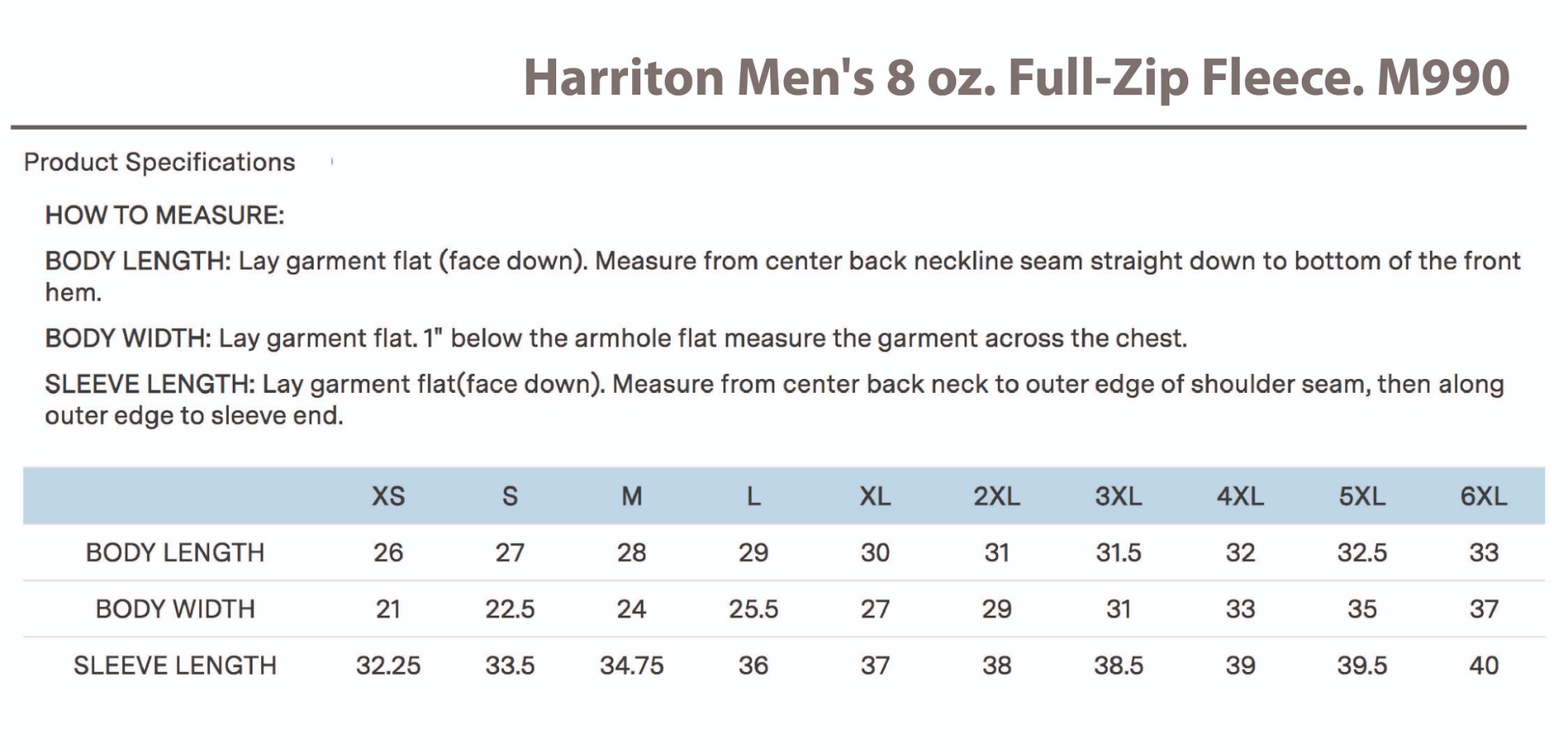 Sizing Chart