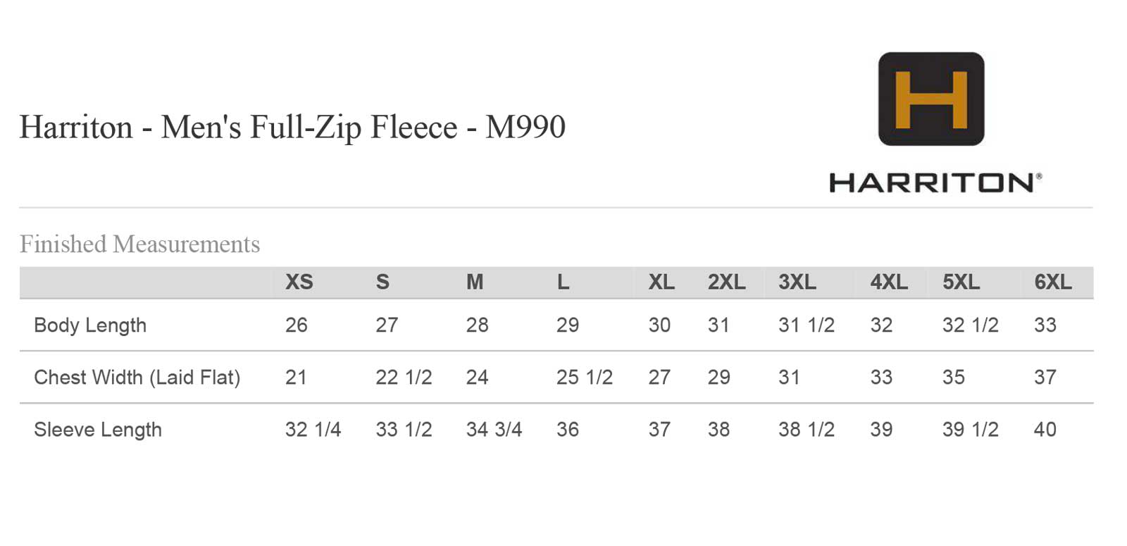 Sizing Chart