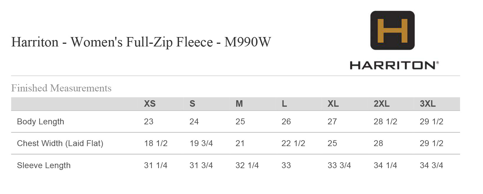 Sizing Chart