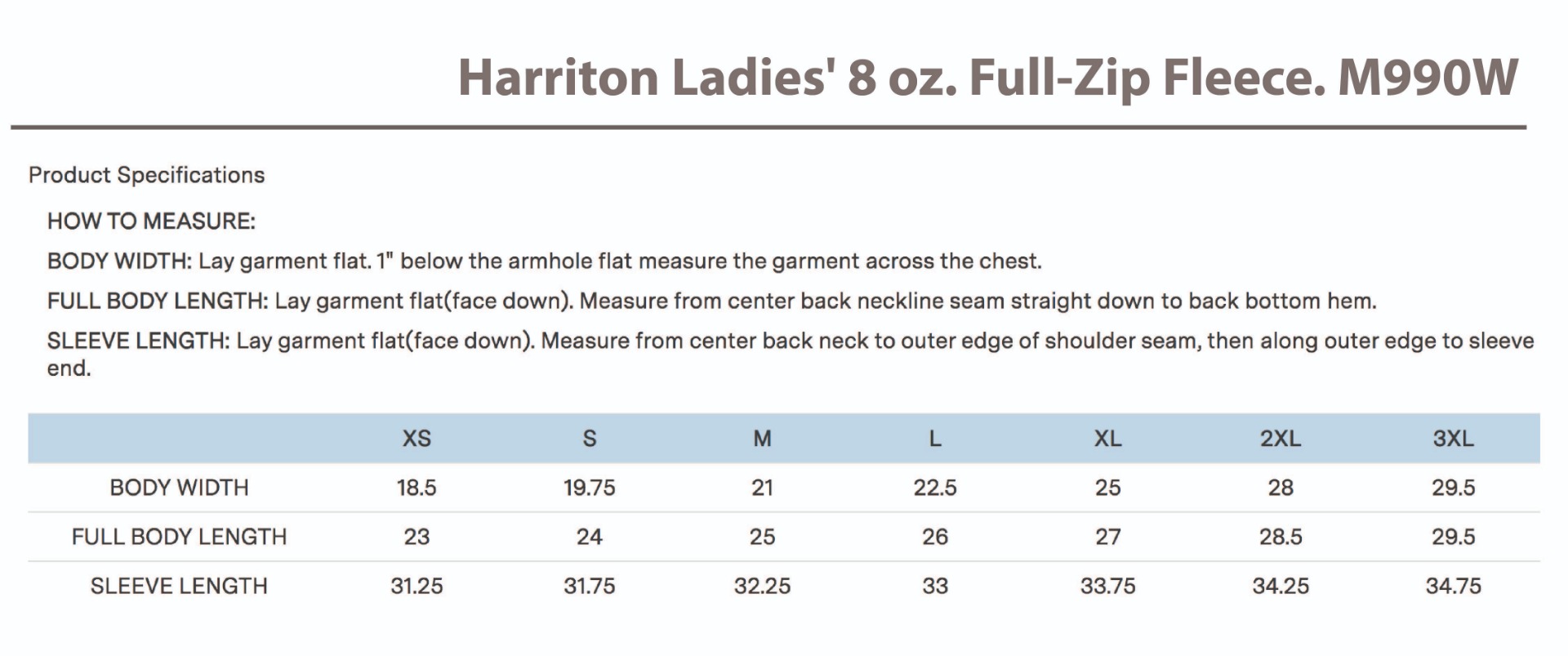 Sizing Chart