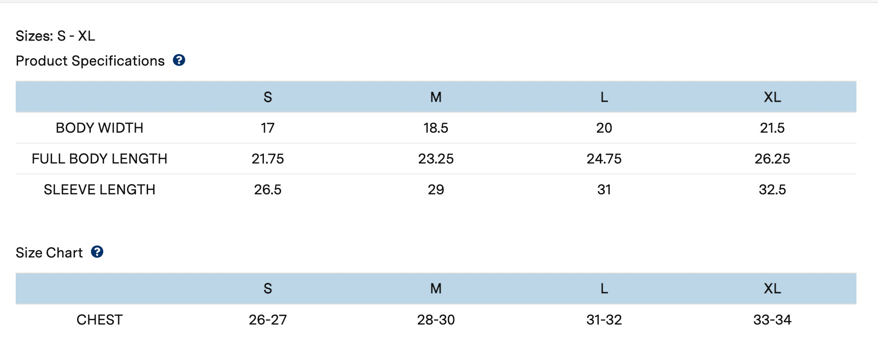 Sizing Chart