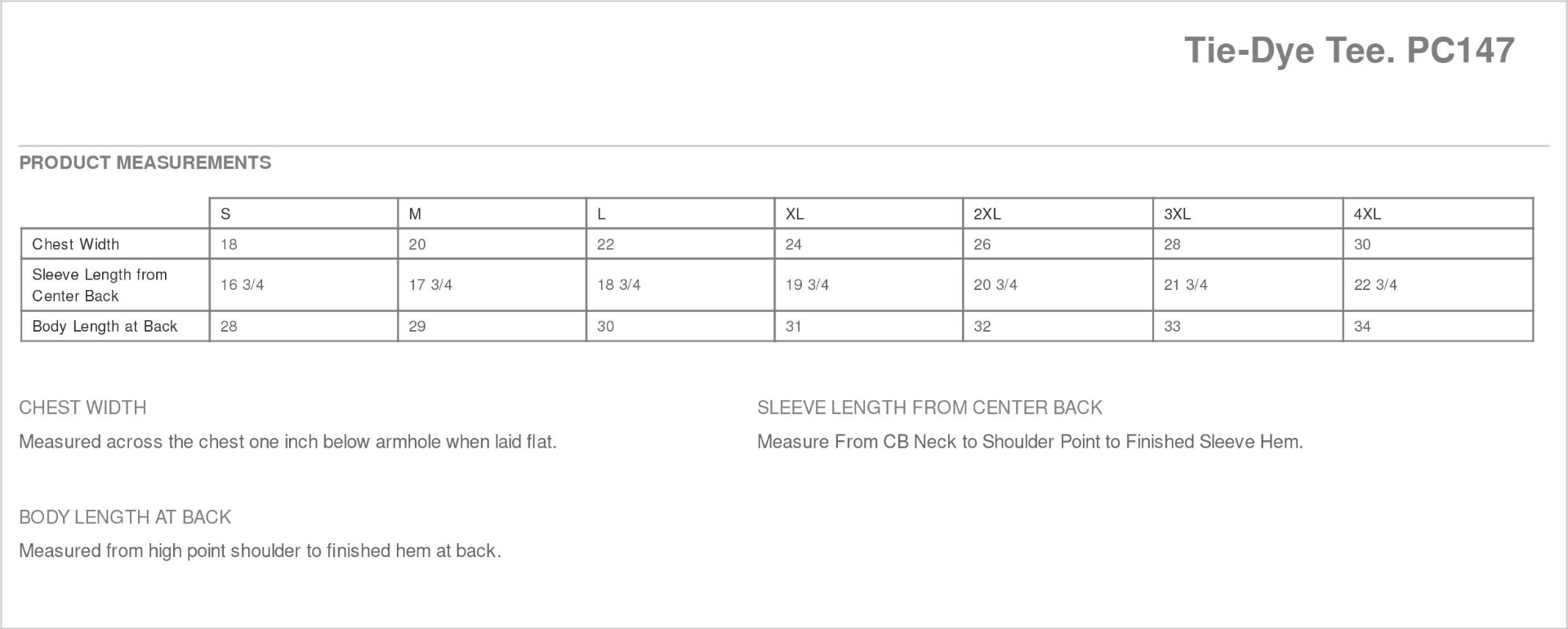Sizing Chart