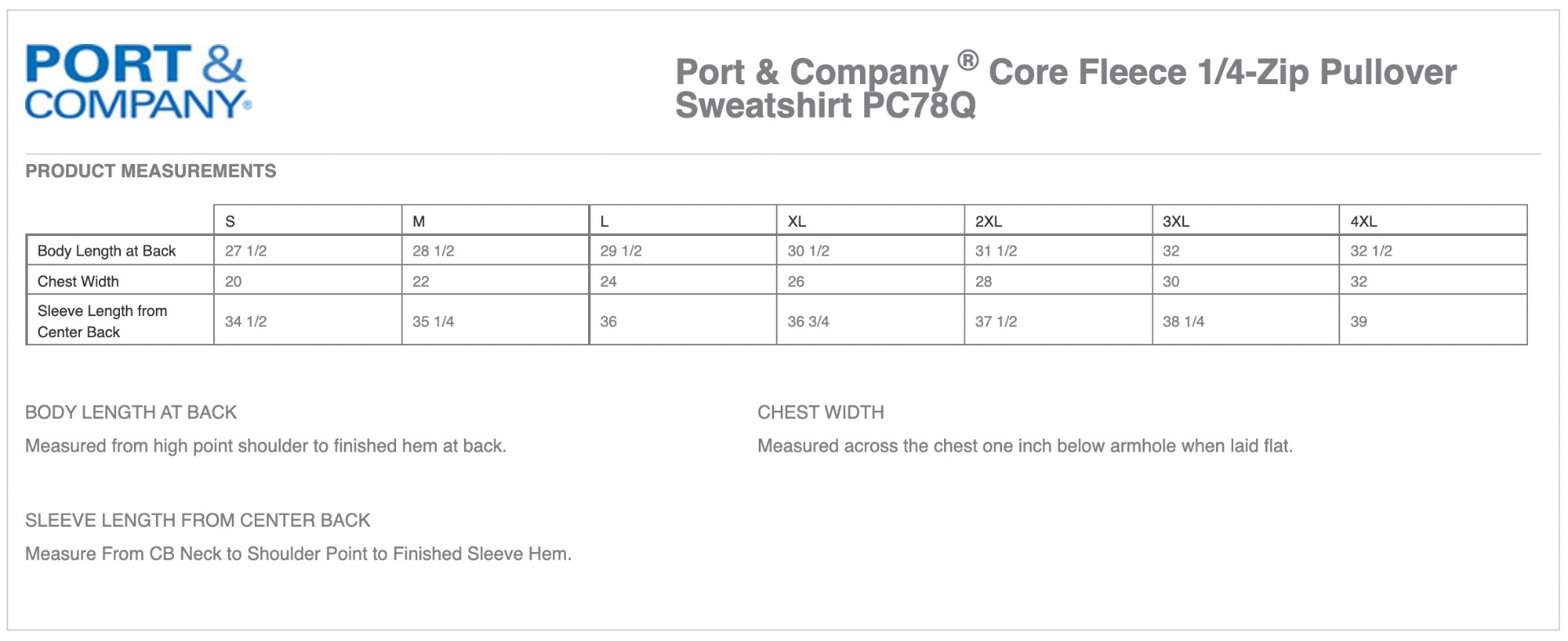 Sizing Chart
