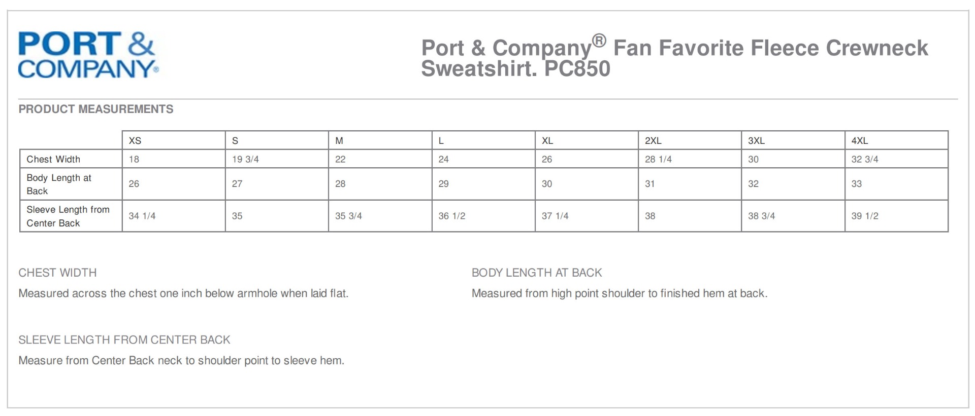 Sizing Chart