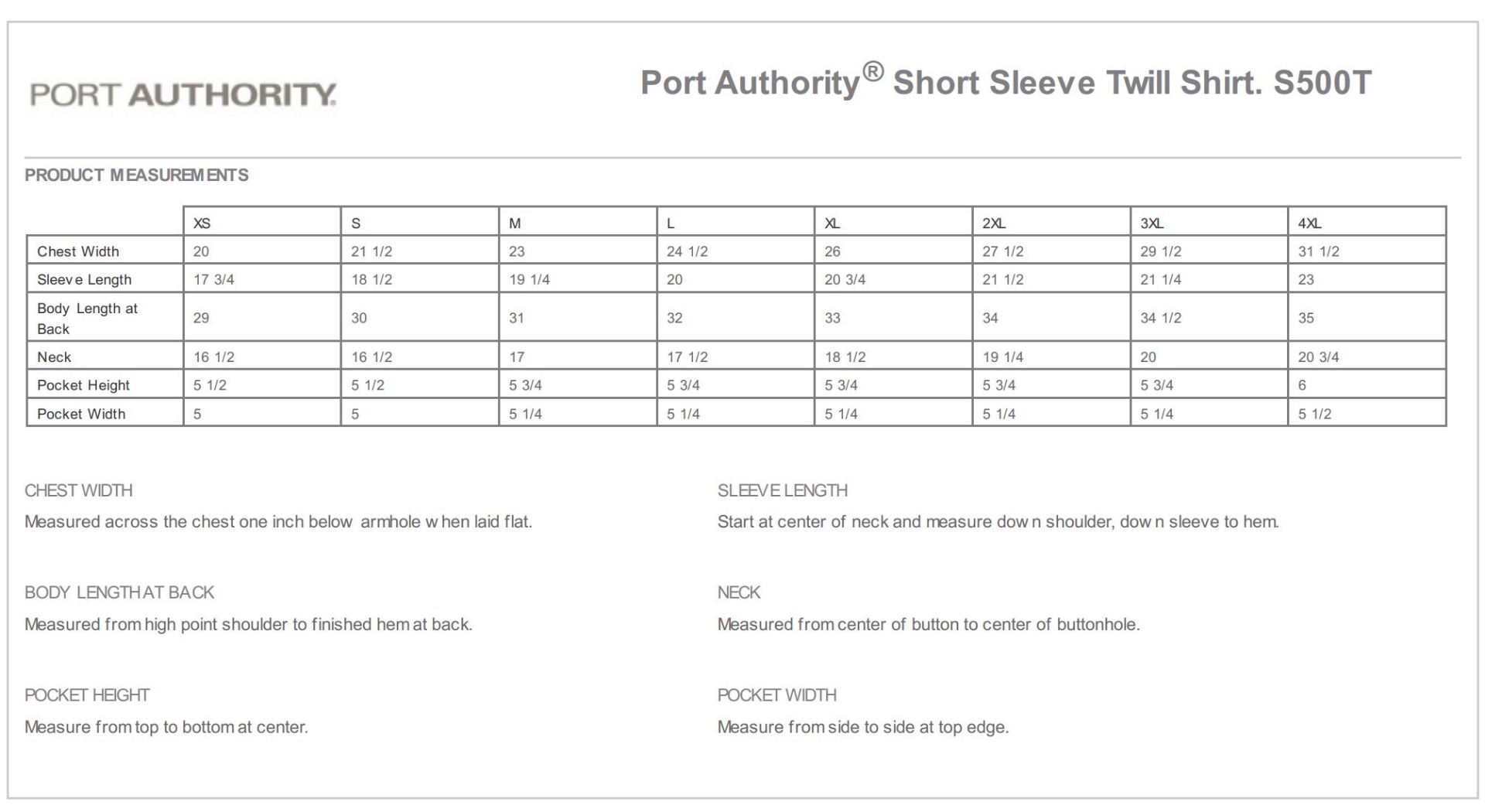 Sizing Chart