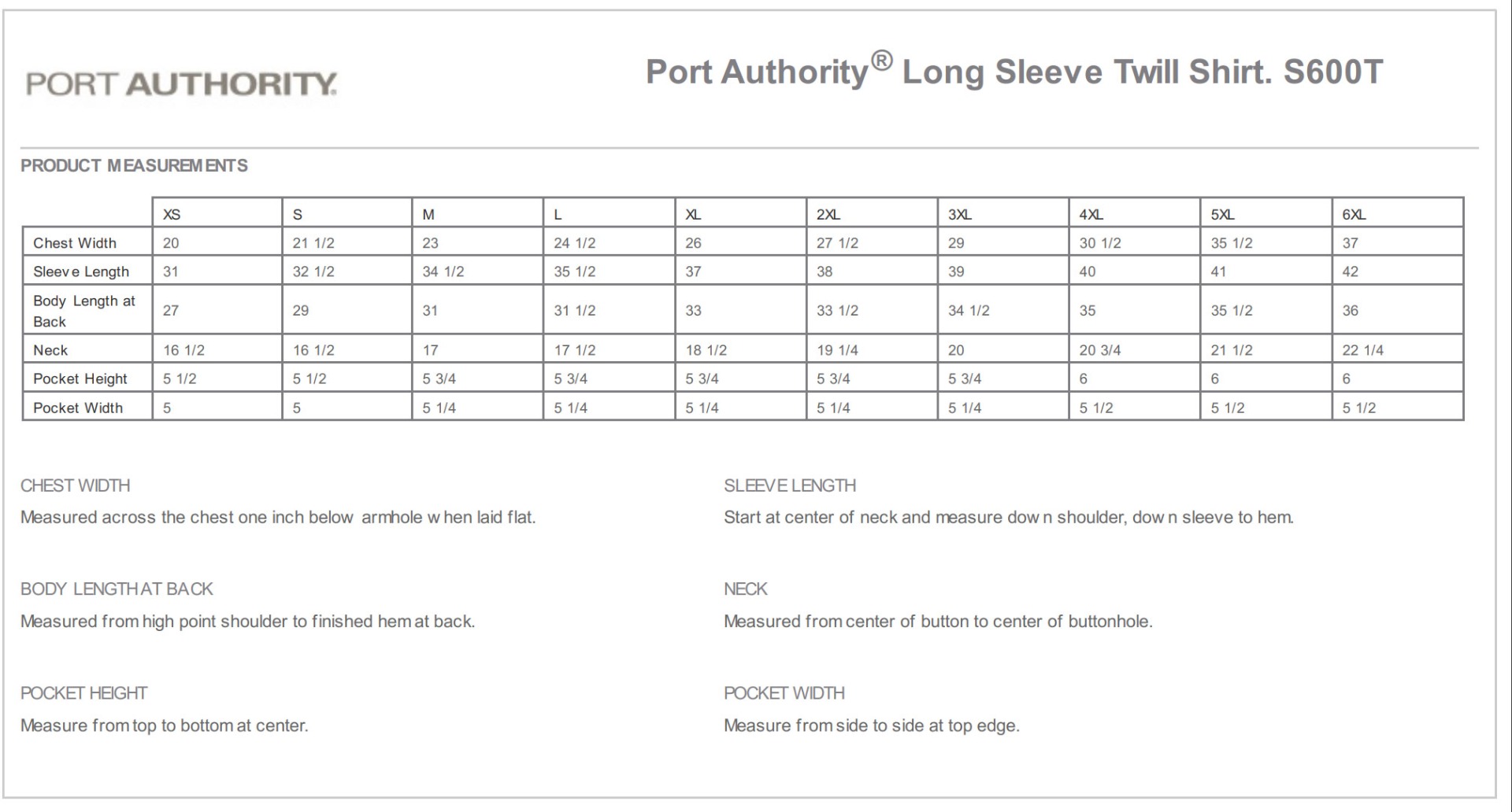 Sizing Chart