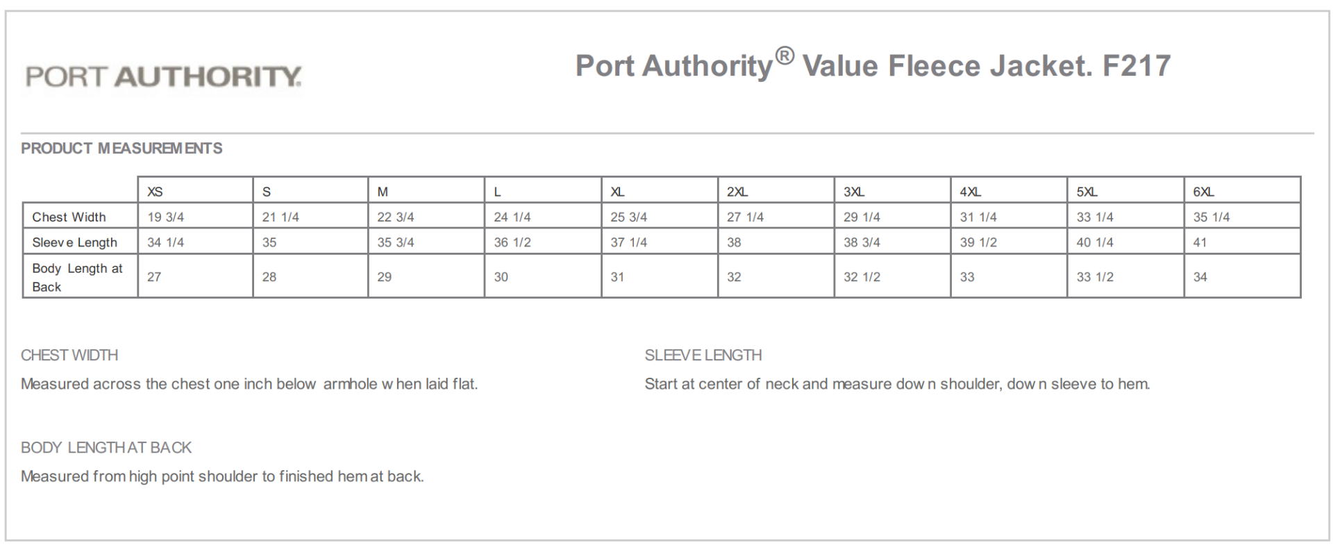 Sizing Chart