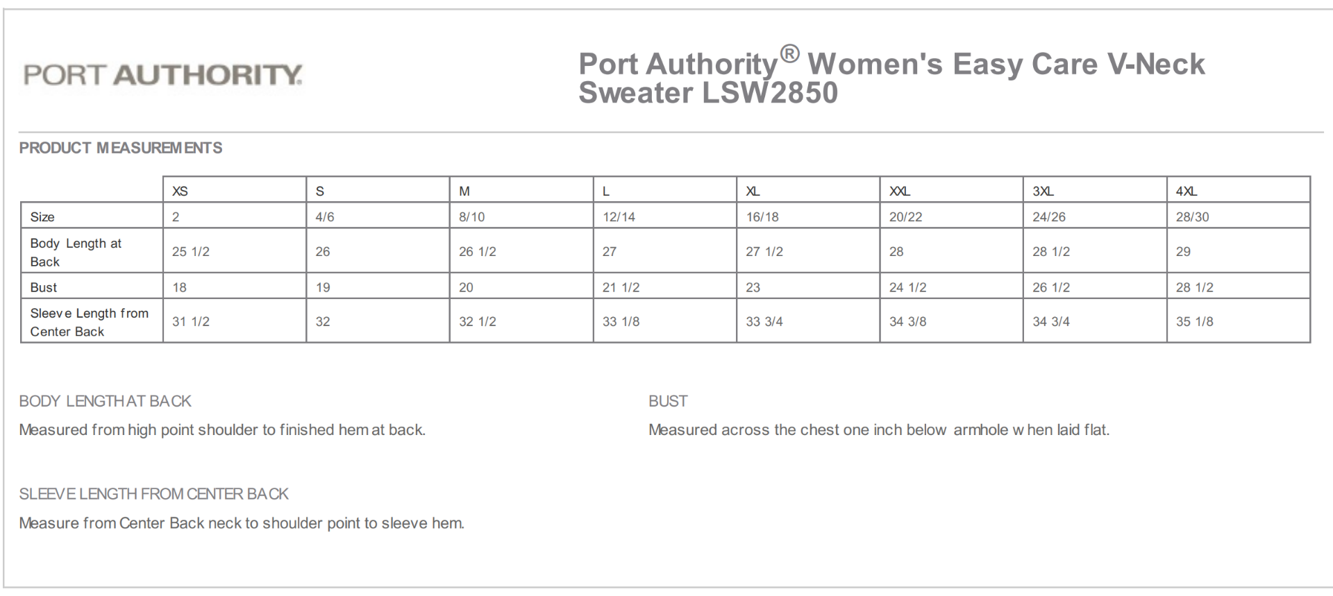 Sizing Chart