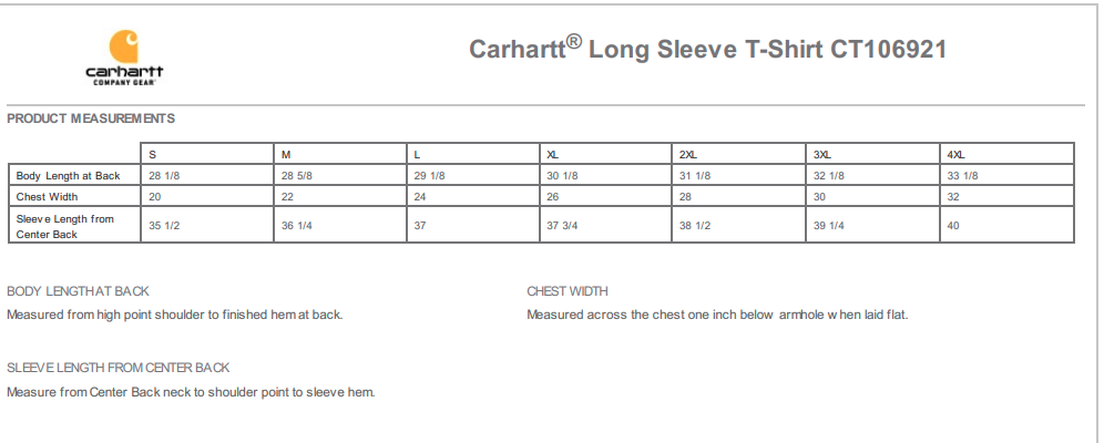 Sizing Chart